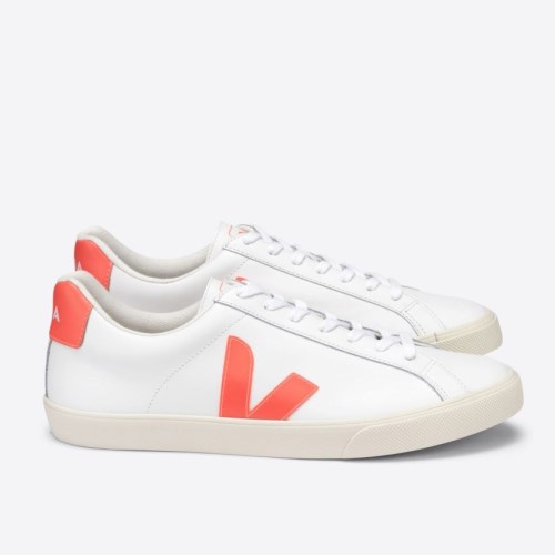 Veja Esplar Leather Mens Trainers White/Coral UK 77895